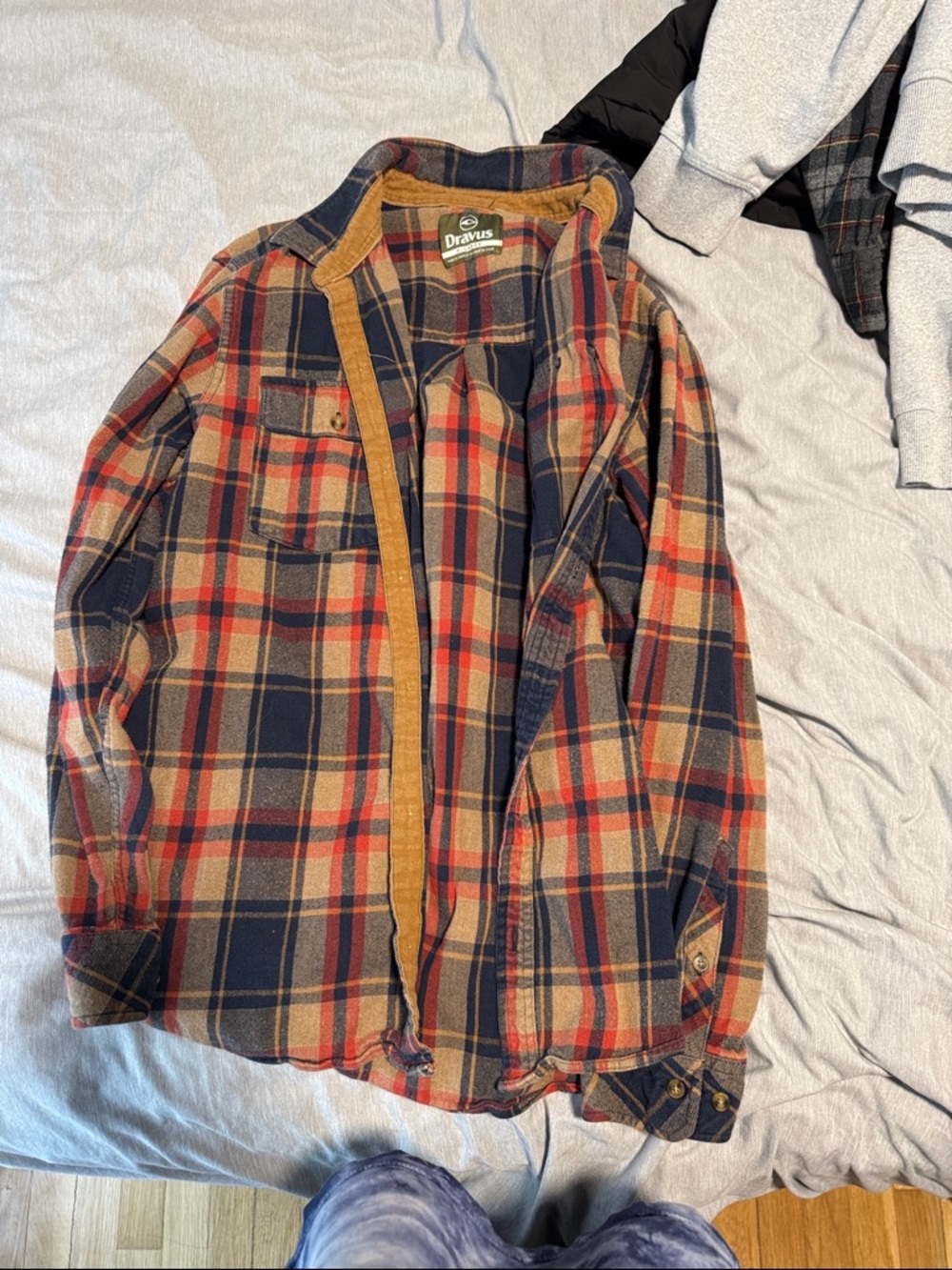 Men's Plaid Flannel Shirt Jacket - Navy & Red